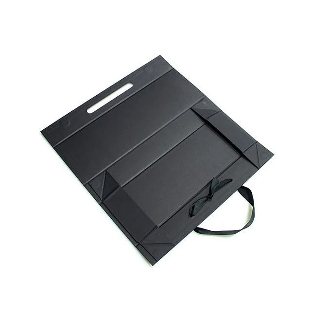 Custom Logo Luxury Black Hair Extension Wig Cardboard Magnetic Folding Gift Box with Ribbon Closure