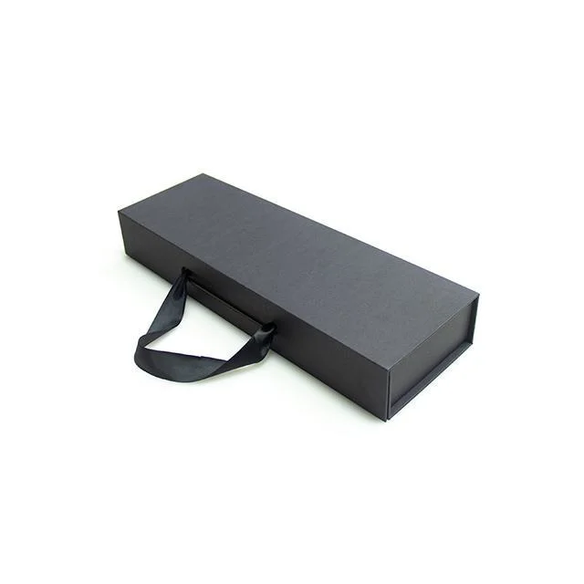 Custom Logo Luxury Black Hair Extension Wig Cardboard Magnetic Folding Gift Box with Ribbon Closure