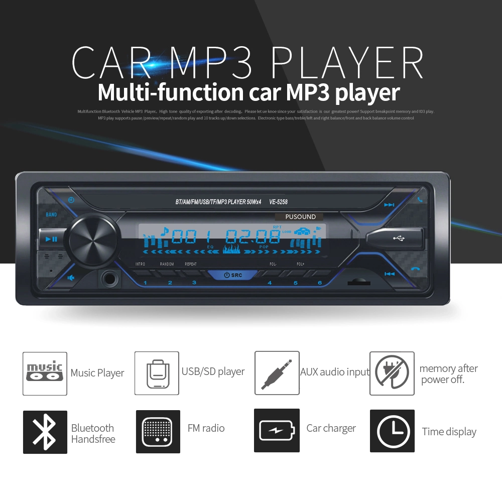 Fixed Panel Car MP3 Stereo Audio Bluetooth FM Radio Player with Aux USB SD/TF